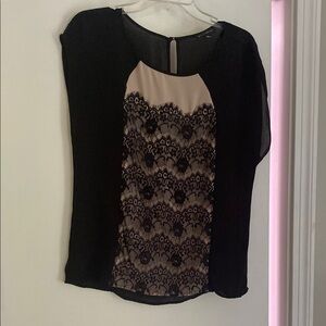 Willi Smith Black and Tan Asymmetrical Embellished Blouse